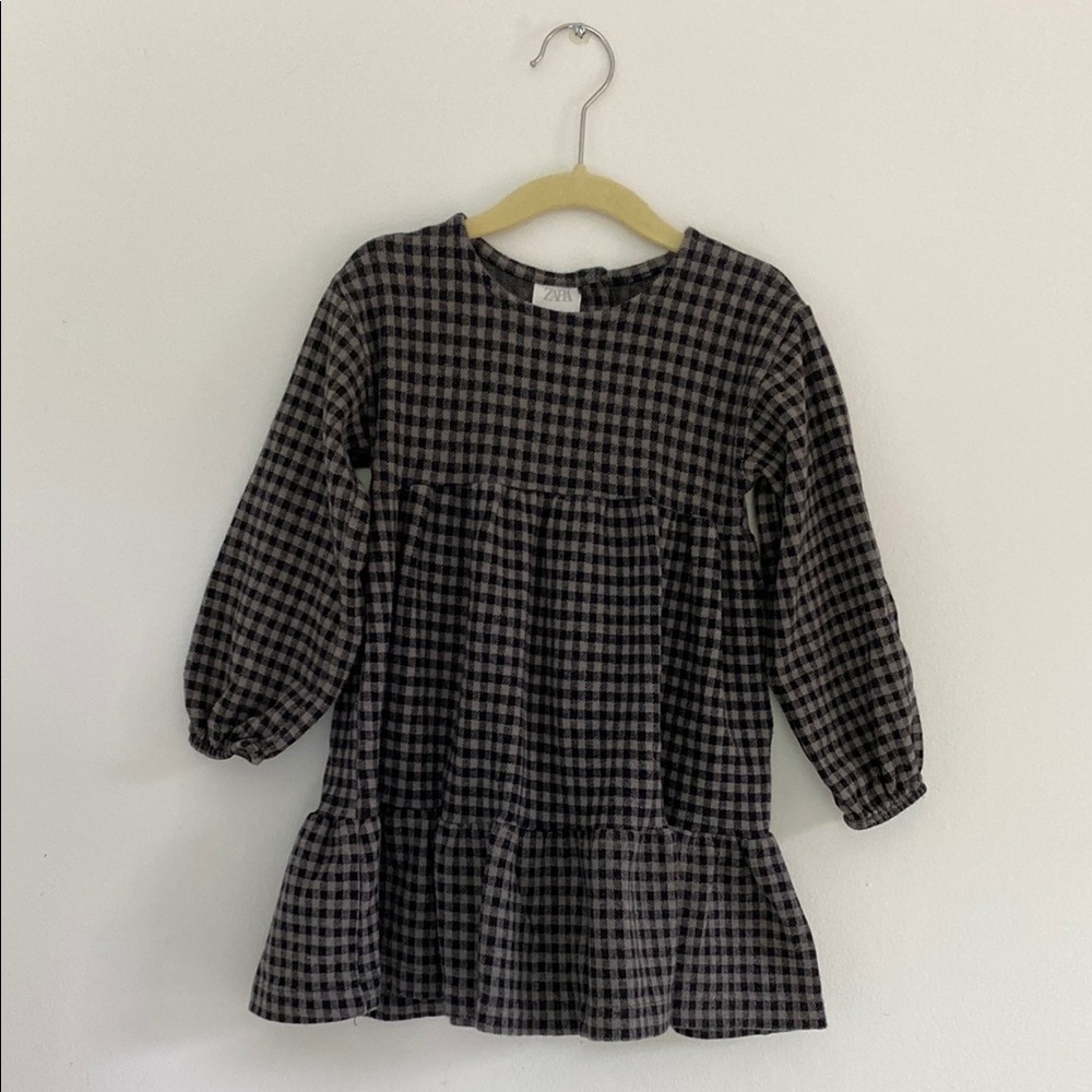 Zara Black and White Babydoll Dress with Bishop Sleeves